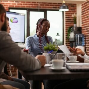 African american manager explaining marketing strategy